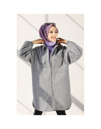 Chemise-Tunique ample pour femme (Vêtement Hidjab) - Couleur gris foncé 