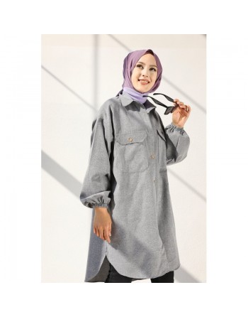 Chemise-Tunique ample pour femme (Vêtement Hidjab) - Couleur gris foncé 
