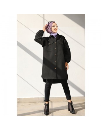 Chemise-Tunique ample pour femme (Vêtement Hijab) - Couleur noir 