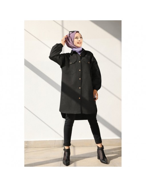 Chemise-Tunique ample pour femme (Vêtement Hijab) - Couleur noir Chemise-Tunique ample pour femme (Vêtement Hijab) - Couleur noir