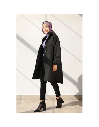 Chemise-Tunique ample pour femme (Vêtement Hijab) - Couleur noir 
