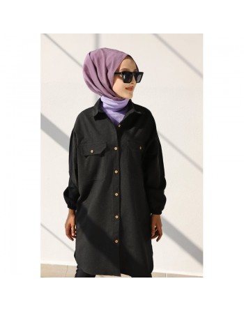 Chemise-Tunique ample pour femme (Vêtement Hijab) - Couleur noir 