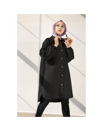 Chemise-Tunique ample pour femme (Vêtement Hijab) - Couleur noir 
