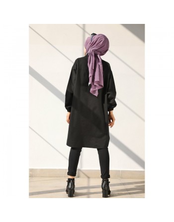Chemise-Tunique ample pour femme (Vêtement Hijab) - Couleur noir 