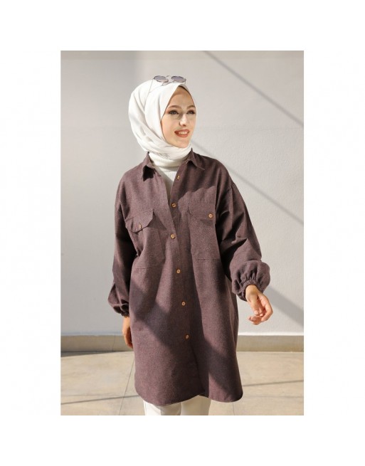 Chemise-Tunique ample pour femme (Vêtement pour femmes voilées) - Couleur mauve Chemise-Tunique ample pour femme (Vêtement pour femmes voilées) - Couleur mauve