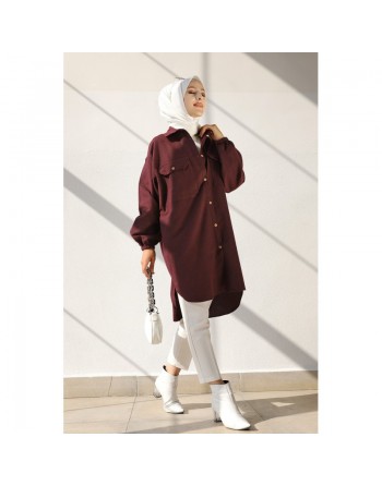 Chemise-Tunique ample pour femmes (Vêtements Hijabs) - Couleur bordeaux 