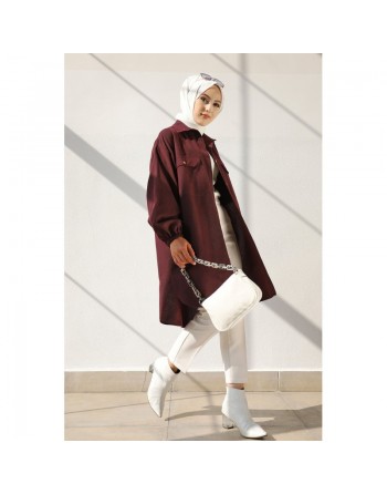 Chemise-Tunique ample pour femmes (Vêtements Hijabs) - Couleur bordeaux 