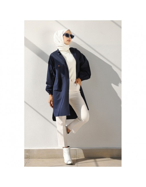 Chemise-Tunique ample pour femme (Boutique Musulmane en ligne de vêtement et Hijab) - Couleur bleu marine Chemise-Tunique ample pour femme (Boutique Musulmane en ligne de vêtement et Hijab) - Couleur bleu marine