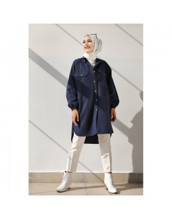 Chemise-Tunique ample pour femme (Boutique Musulmane en ligne de vêtement et Hijab) - Couleur bleu marine 