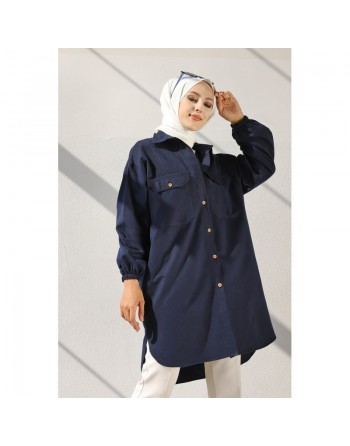Chemise-Tunique ample pour femme (Boutique Musulmane en ligne de vêtement et Hijab) - Couleur bleu marine 