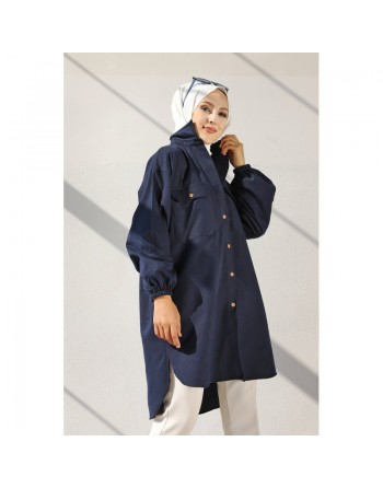 Chemise-Tunique ample pour femme (Boutique Musulmane en ligne de vêtement et Hijab) - Couleur bleu marine 