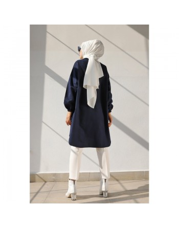 Chemise-Tunique ample pour femme (Boutique Musulmane en ligne de vêtement et Hijab) - Couleur bleu marine 