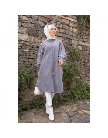 Chemise longue et ample pour femme (Tunique large pour hijab) - Couleur gris clair 