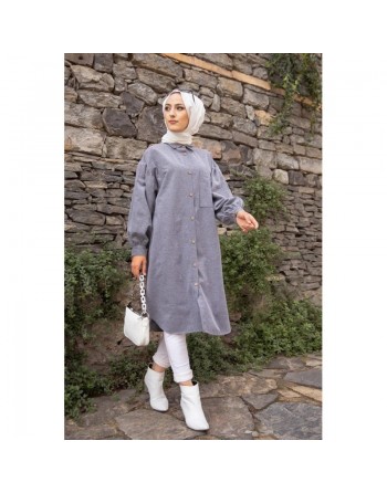 Chemise longue et ample pour femme (Tunique large pour hijab) - Couleur gris clair 