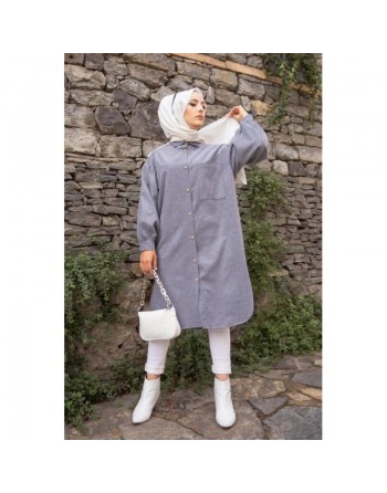 Chemise longue et ample pour femme (Tunique large pour hijab) - Couleur gris clair 