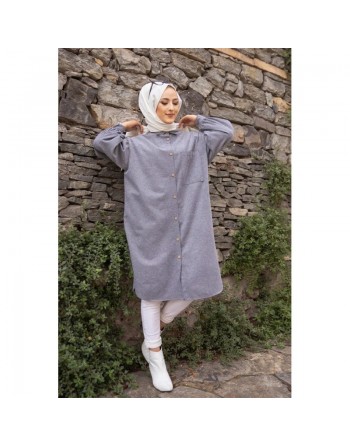 Chemise longue et ample pour femme (Tunique large pour hijab) - Couleur gris clair 
