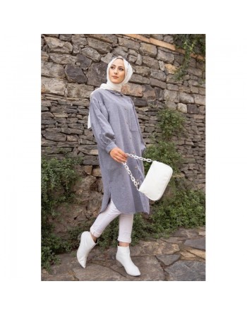Chemise longue et ample pour femme (Tunique large pour hijab) - Couleur gris clair 