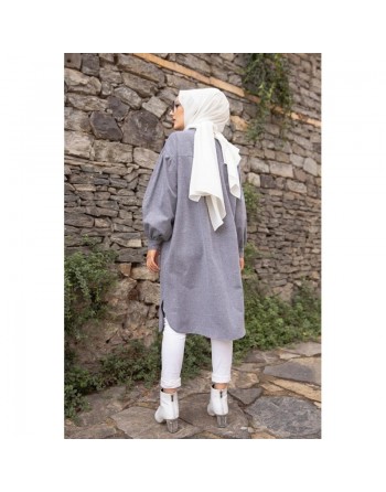 Chemise longue et ample pour femme (Tunique large pour hijab) - Couleur gris clair 