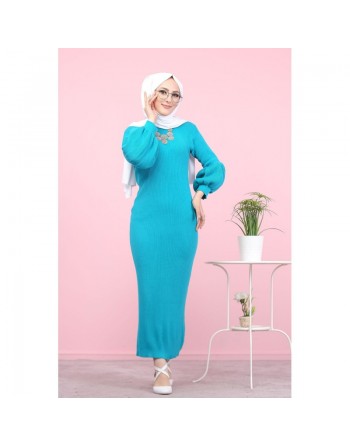 Robe longue tricotée pour femme (Modest Fashion - Automne Hiver) - Couleur vert emeraude 