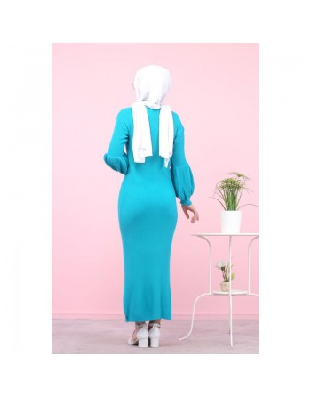 Robe longue tricotée pour femme (Modest Fashion - Automne Hiver) - Couleur vert emeraude 