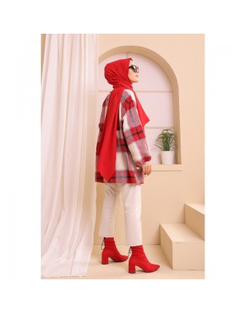 Surchemise ample pour hiver à grands carreaux pour femme (tissu épais) - Couleur rouge 