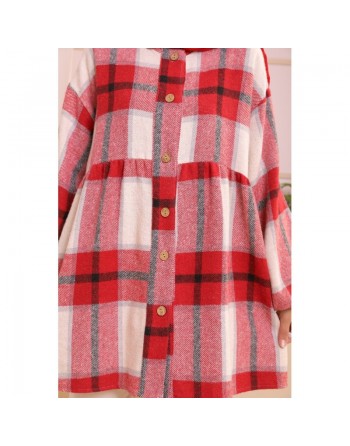 Surchemise ample pour hiver à grands carreaux pour femme (tissu épais) - Couleur rouge 