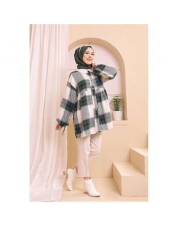 Surchemise ample pour hiver à grands carreaux pour femme (tissu épais) - Couleur vert 
