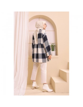 Surchemise ample pour hiver à grands carreaux pour femme (tissu épais) - Couleur bleu marine 