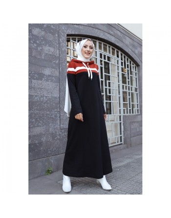 Robe à capuche de type sportswear décontracté - Vetement Hijab pour femme musulmane - Couleur noir, blanc et rouille 