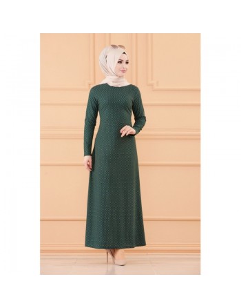 Robe longue évasée pour femme motif pois (Vêtement hidjab) - Couleur vert émeraude 