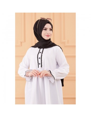 Ensemble femme (Tunique ample et pantalon) - Tenue Hijab - Couleur noir et blanc 