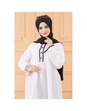 Ensemble femme (Tunique ample et pantalon) - Tenue Hijab - Couleur noir et blanc 