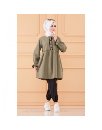 Ensemble femme (Tunique ample et pantalon) - Vetements Hijab - Couleur noir et kaki 