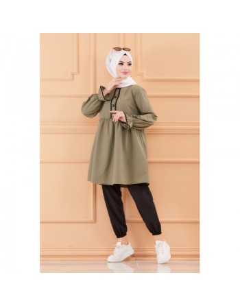 Ensemble femme (Tunique ample et pantalon) - Vetements Hijab - Couleur noir et kaki 