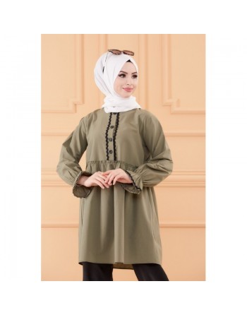 Ensemble femme (Tunique ample et pantalon) - Vetements Hijab - Couleur noir et kaki 
