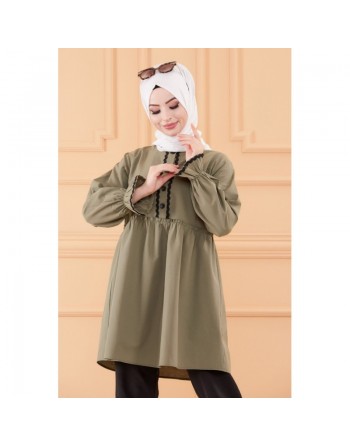 Ensemble femme (Tunique ample et pantalon) - Vetements Hijab - Couleur noir et kaki 