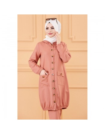 Ensemble décontracté casual pour femme (Veste longue et ample et son pantalon) - Couleur rose 