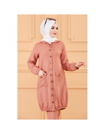 Ensemble décontracté casual pour femme (Veste longue et ample et son pantalon) - Couleur rose 