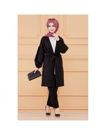 Ensemble habillé pour femme : Veste et pantalon (Tenue classique pour hijab) - Couleur noir 
