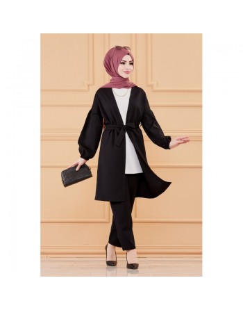 Ensemble habillé pour femme : Veste et pantalon (Tenue classique pour hijab) - Couleur noir 