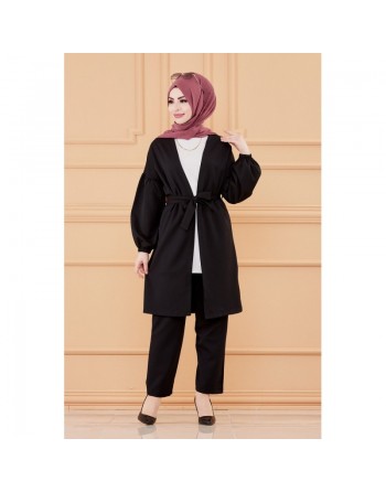 Ensemble habillé pour femme : Veste et pantalon (Tenue classique pour hijab) - Couleur noir 