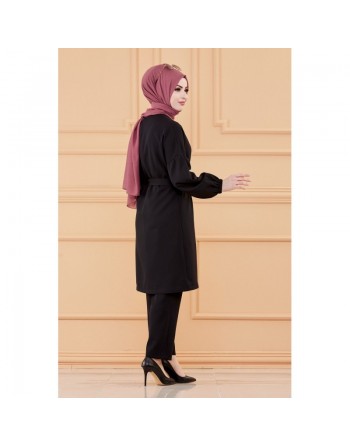 Ensemble habillé pour femme : Veste et pantalon (Tenue classique pour hijab) - Couleur noir 
