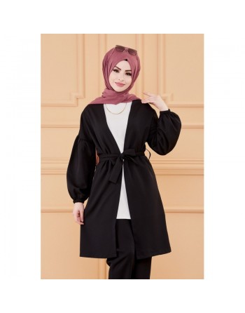 Ensemble habillé pour femme : Veste et pantalon (Tenue classique pour hijab) - Couleur noir 