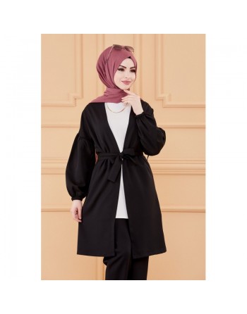 Ensemble habillé pour femme : Veste et pantalon (Tenue classique pour hijab) - Couleur noir 