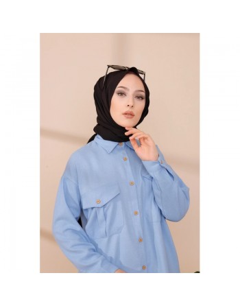 Tunique-Chemise casual pour femme avec deux grandes poches - Couleur bleu clair 