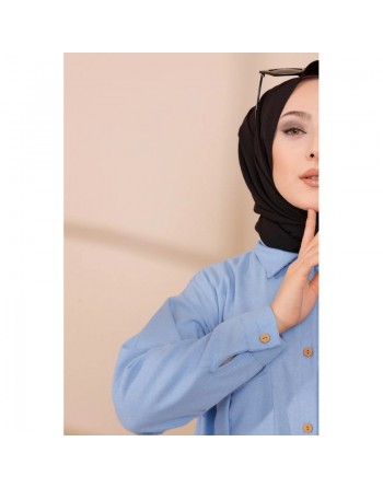 Tunique-Chemise casual pour femme avec deux grandes poches - Couleur bleu clair 