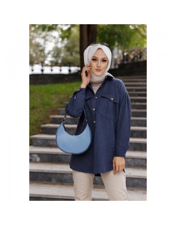 Tunique-Chemise casual pour femme avec deux grandes poches - Couleur bleu marine 