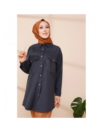 Chemise casual pour femme avec deux grandes poches - Couleur anthracite 