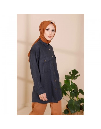 Chemise casual pour femme avec deux grandes poches - Couleur anthracite 