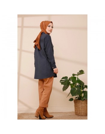 Chemise casual pour femme avec deux grandes poches - Couleur anthracite 